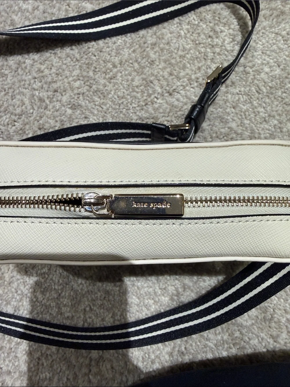NWOT kate spade Black and cream Striped Strap Crossbody Camera Bag